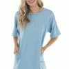143 Story Powder Blue Dress With Side Pockets And Raw Seam Details Dresses