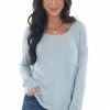 HYFVE Tops Powder Blue Drop Shoulder Chest Pocket Top 2 HYFVE Tops Powder Blue Drop Shoulder Chest Pocket Top
