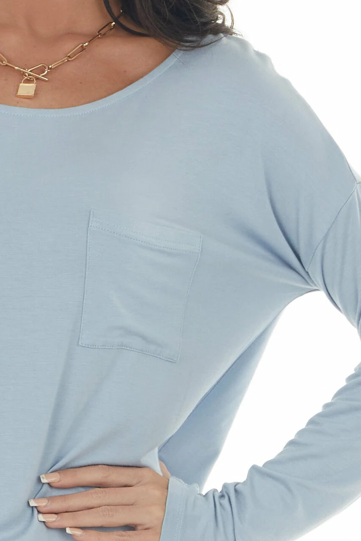 HYFVE Tops Powder Blue Drop Shoulder Chest Pocket Top 9 HYFVE Tops Powder Blue Drop Shoulder Chest Pocket Top