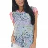 BiBi Powder Blue Multicolor Leopard Print Short Sleeve Knit Top