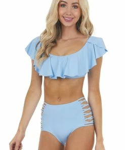 Envya Accessories Powder Blue Off Shoulder Bikini Set With Strappy Details