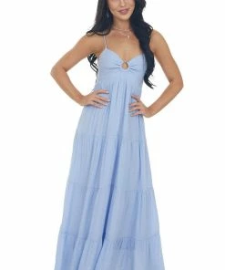 Entro Powder Blue Sleeveless Tiered Maxi Dress Dresses 13 Entro Powder Blue Sleeveless Tiered Maxi Dress Dresses