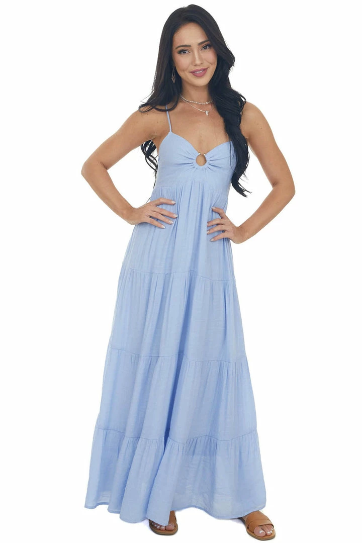 Entro Powder Blue Sleeveless Tiered Maxi Dress Dresses 4 Entro Powder Blue Sleeveless Tiered Maxi Dress Dresses
