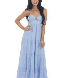 Entro Powder Blue Sleeveless Tiered Maxi Dress Dresses