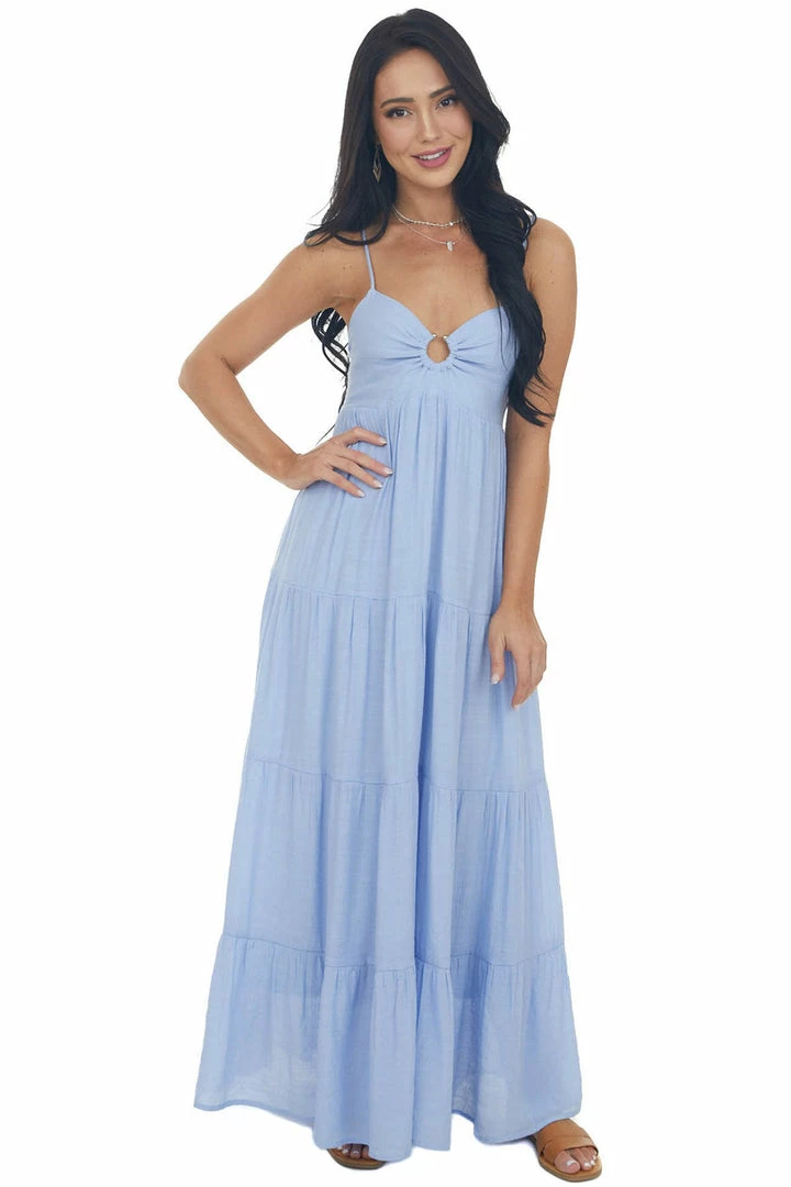 Entro Powder Blue Sleeveless Tiered Maxi Dress Dresses 3 Entro Powder Blue Sleeveless Tiered Maxi Dress Dresses