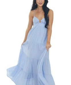 Entro Powder Blue Sleeveless Tiered Maxi Dress Dresses 14 Entro Powder Blue Sleeveless Tiered Maxi Dress Dresses