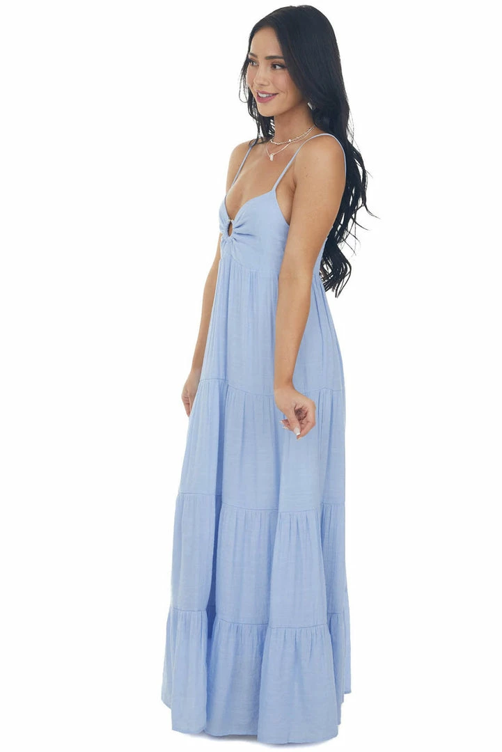 Entro Powder Blue Sleeveless Tiered Maxi Dress Dresses 7 Entro Powder Blue Sleeveless Tiered Maxi Dress Dresses