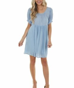 Umgee Powder Blue Swiss Dot Short Dress Dresses 21 Umgee Powder Blue Swiss Dot Short Dress Dresses
