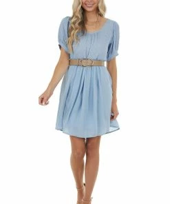 Umgee Powder Blue Swiss Dot Short Dress Dresses
