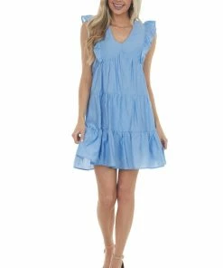 Umgee Dresses Powder Blue V Neck Tiered Woven Mini Dress 17 Umgee Dresses Powder Blue V Neck Tiered Woven Mini Dress