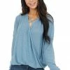 HOPELY Tops Powder Blue Waffle Knit Surplice Top With Criss Cross Detail 2 HOPELY Tops Powder Blue Waffle Knit Surplice Top With Criss Cross Detail