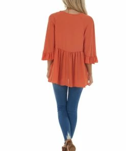 Haptics Pumpkin 3/4 Flare Sleeve Drop Waist Blouse