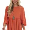 Haptics Pumpkin 3/4 Flare Sleeve Drop Waist Blouse