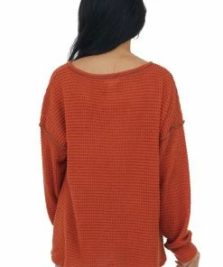 BiBi Pumpkin Loose Waffle Knit Chest Pocket Top