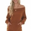FSL APPAREL Tops Pumpkin Spice Off Shoulder Loose Knit Top