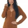 Vanilla Bay Pumpkin Spice Ribbed Textured Top With Snap Closure Buttons