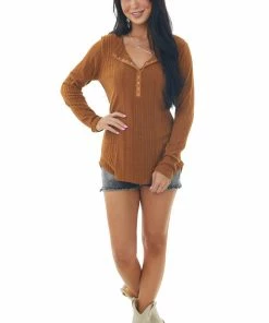 Vanilla Bay Pumpkin Spice Ribbed Textured Top With Snap Closure Buttons