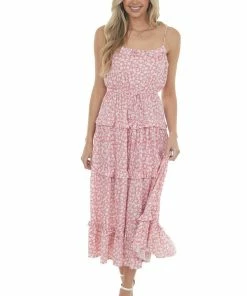 Ces Femme Dresses Punch Ditsy Floral Frill Tiered Midi Dress