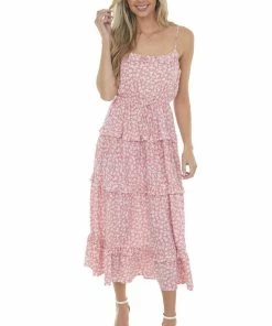 Ces Femme Dresses Punch Ditsy Floral Frill Tiered Midi Dress