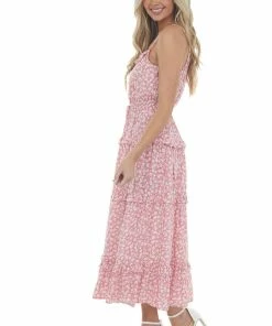 Ces Femme Dresses Punch Ditsy Floral Frill Tiered Midi Dress