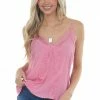 Umgee Punch Eyelash Lace Adjustable Strap Cami Tops