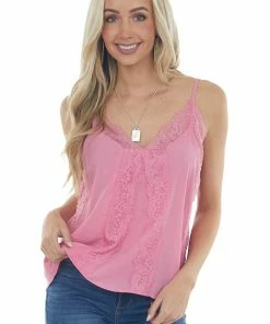 Umgee Punch Eyelash Lace Adjustable Strap Cami Tops