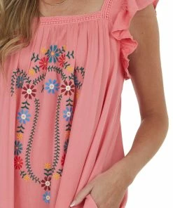 Davi & Dani Dresses Punch Floral Embroidered Woven Short Dress