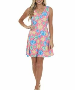 First Love Dresses Punch Floral Print Sleeveless Knit Short Dress