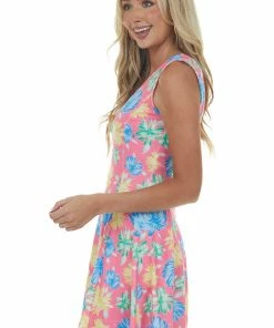 First Love Dresses Punch Floral Print Sleeveless Knit Short Dress