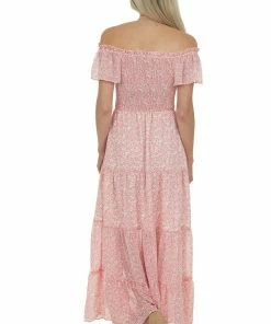 L Love Punch Floral Smocked Ruffle Tiered Maxi Dress Dresses