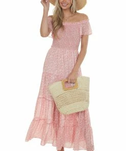 L Love Punch Floral Smocked Ruffle Tiered Maxi Dress Dresses