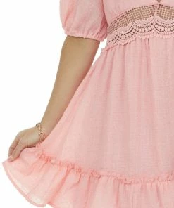 HYFVE Punch Lace Waist Puff Sleeve Mini Dress