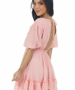 HYFVE Punch Lace Waist Puff Sleeve Mini Dress