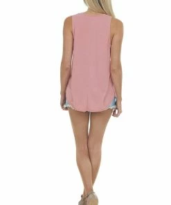 Style Melody Tops Rose Lightweight Sleeveless Knit Top With Pocket