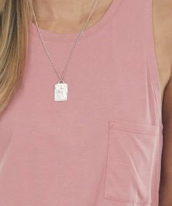 Style Melody Tops Rose Lightweight Sleeveless Knit Top With Pocket