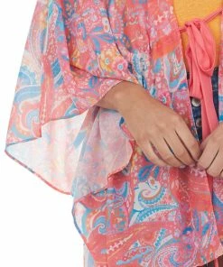 Umgee Tops Punch Paisley Print Waist Tie Detail Kimono
