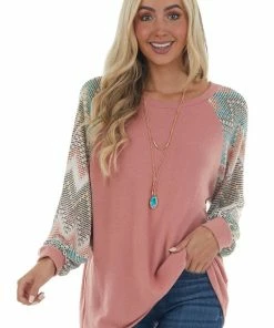 Haptics Punch Pink Long Chevron Bubble Sleeve Knit Top