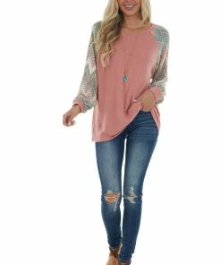Haptics Punch Pink Long Chevron Bubble Sleeve Knit Top