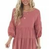 Haptics Tops Punch Pink Tiered Puff Sleeve Tiered Woven Top 1 Haptics Tops Punch Pink Tiered Puff Sleeve Tiered Woven Top