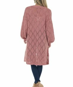 Davi & Dani Punch Pointelle Knit Bubble Sleeve Cardigan Cardigans