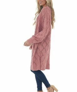 Davi & Dani Punch Pointelle Knit Bubble Sleeve Cardigan Cardigans