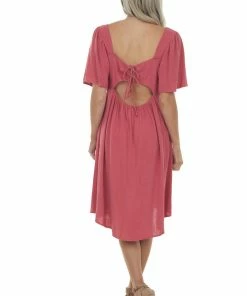Umgee Dresses Punch Smocked Flutter Sleeve Linen Dress