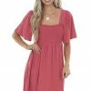 Umgee Dresses Punch Smocked Flutter Sleeve Linen Dress
