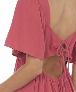 Umgee Dresses Punch Smocked Flutter Sleeve Linen Dress