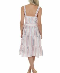 Umgee Punch Striped Square Neck Tiered Midi Dress Dresses 12 Umgee Punch Striped Square Neck Tiered Midi Dress Dresses