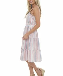Umgee Punch Striped Square Neck Tiered Midi Dress Dresses 11 Umgee Punch Striped Square Neck Tiered Midi Dress Dresses