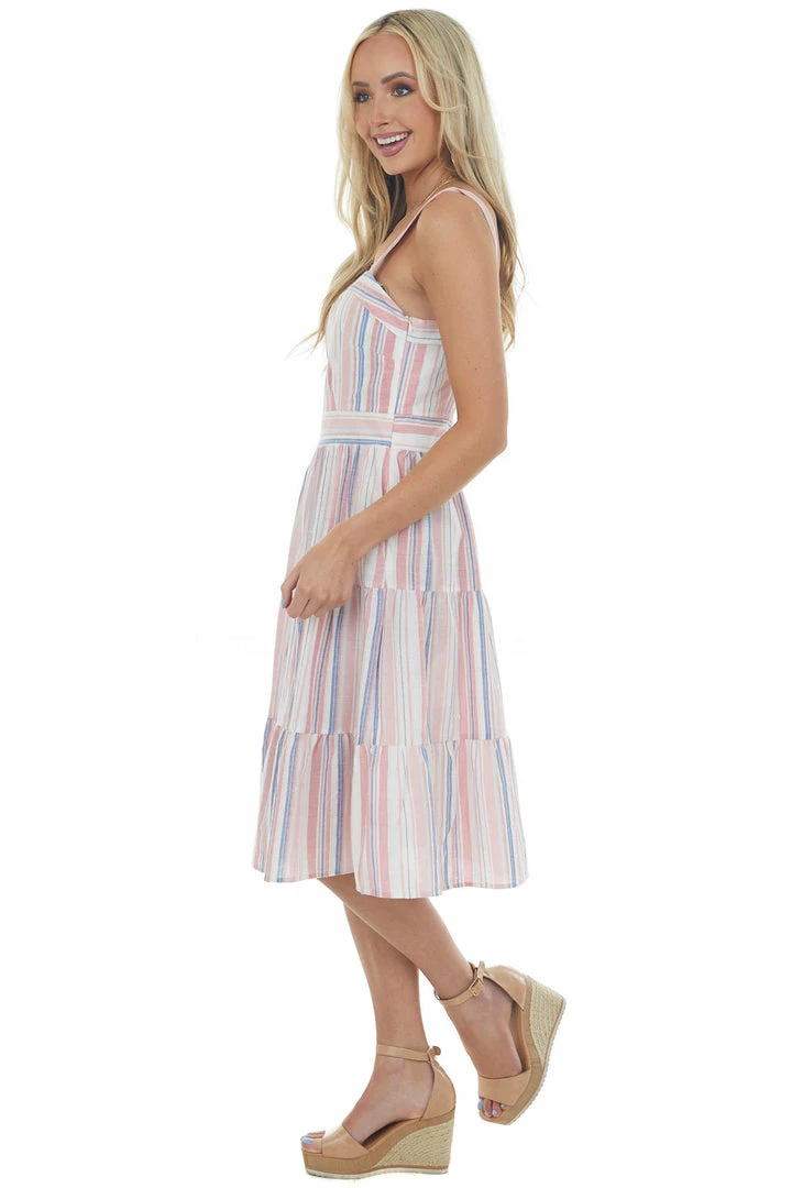 Umgee Punch Striped Square Neck Tiered Midi Dress Dresses 6 Umgee Punch Striped Square Neck Tiered Midi Dress Dresses