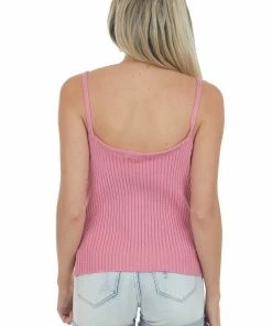 Listicle Punch Thick Ribbed Knit Pointelle Tank Top Tops