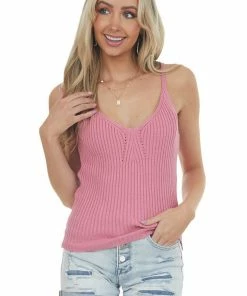 Listicle Punch Thick Ribbed Knit Pointelle Tank Top Tops