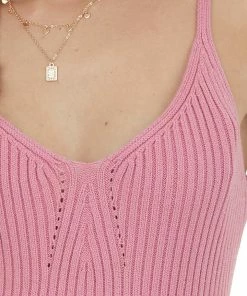 Listicle Punch Thick Ribbed Knit Pointelle Tank Top Tops